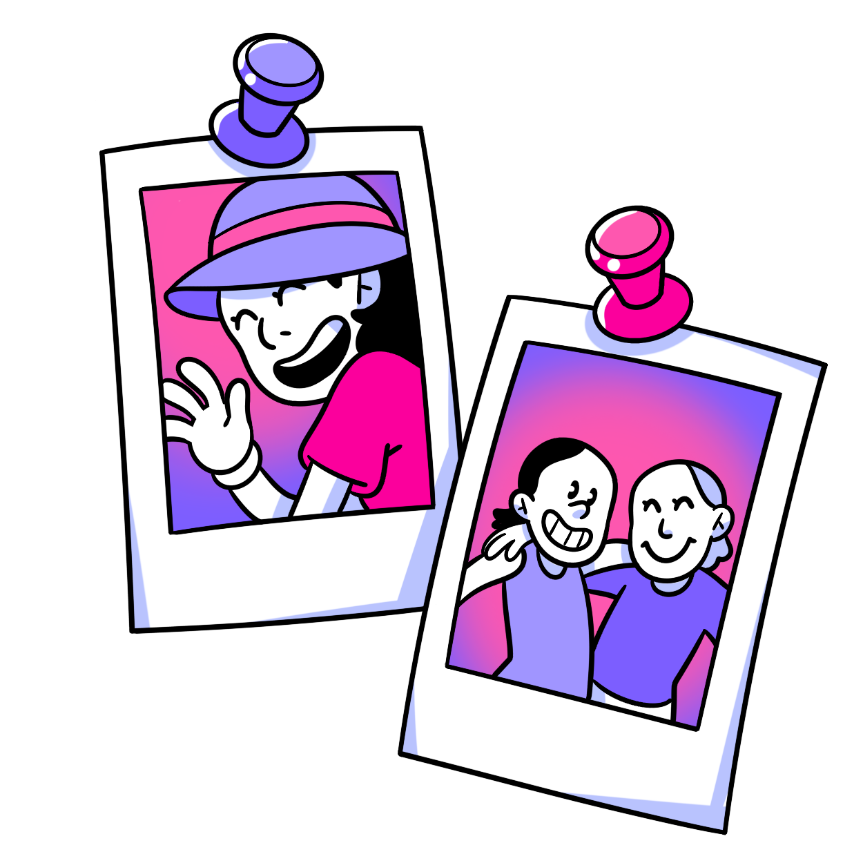 Two pinned up profile pictures.