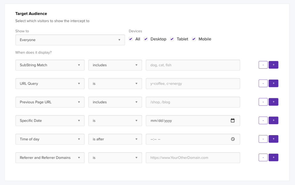 Survey targeting criteria