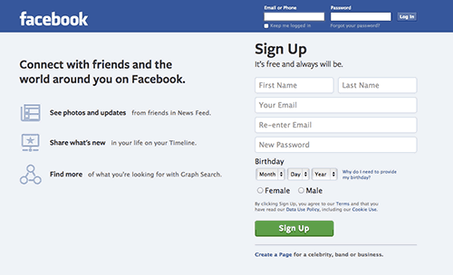 Facebook's signup form.