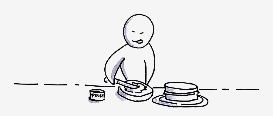 sketch of man frosting a layer cake
