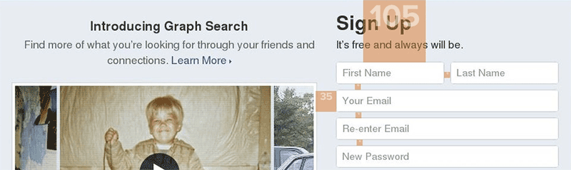 A Facebook example of negative space in a landing page.