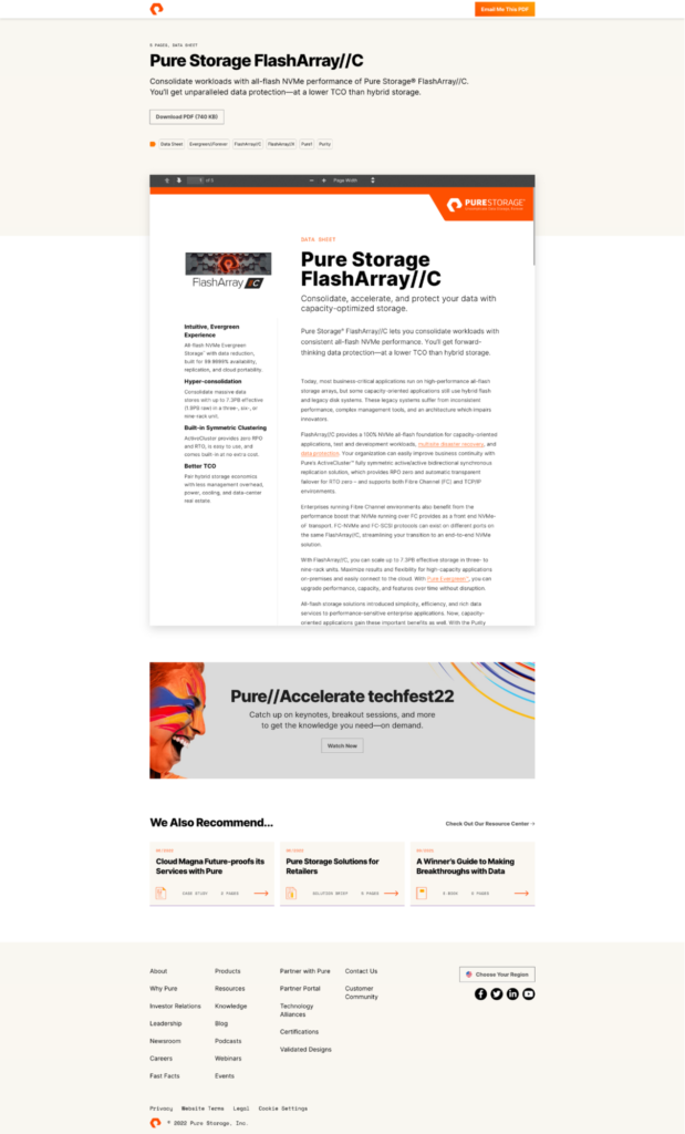 Pure Storage PDF data sheet download page.
