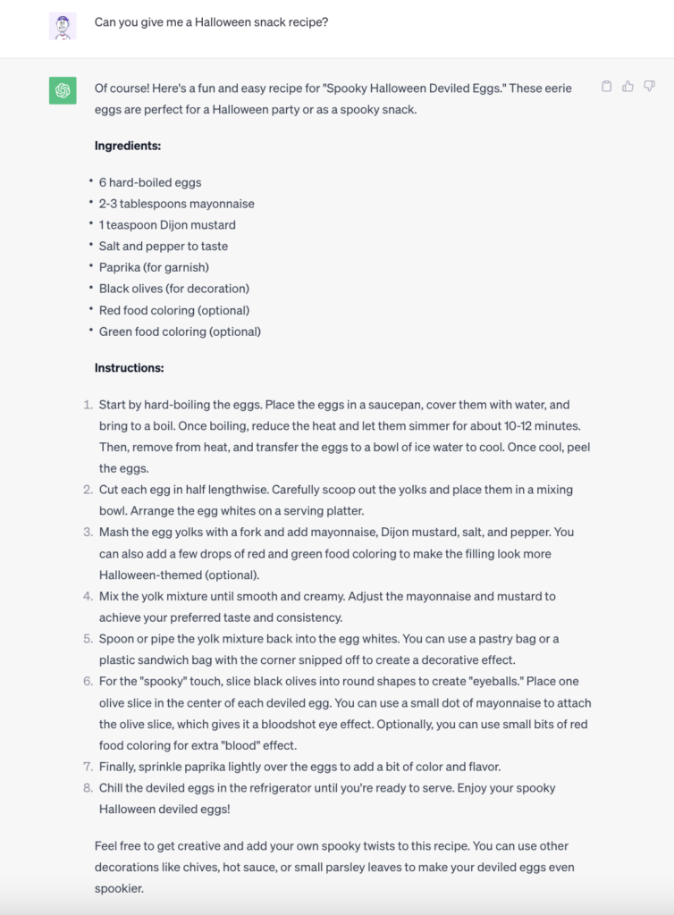 chatgpt output for can you give me a halloween snack recipe?