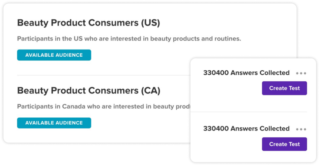 research panel feature callout - beauty product consumers answers