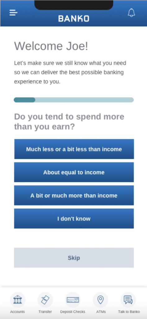 user motivation example: survey screen