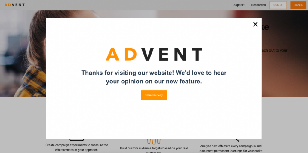 Launch a modal for user feedback.