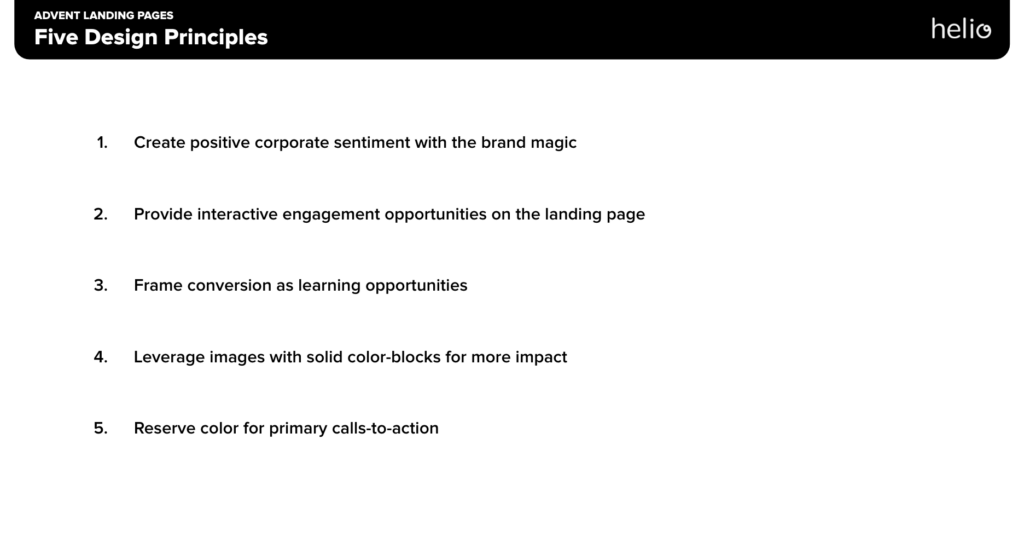 Establish design principles for their landing pages based on user data: